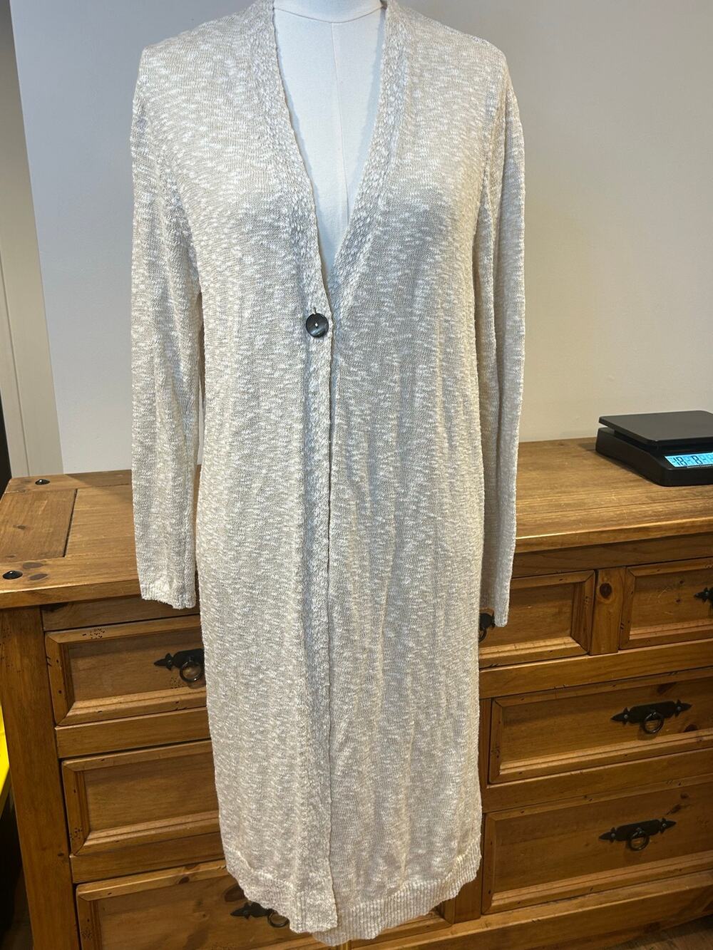 J Jill L Cardigan Sweater Duster Oat Cream Beige Marled V-neckline Single-Button